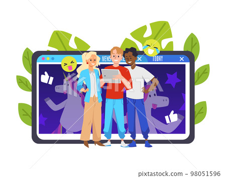 Social media followers share viral content, flat vector illustration isolated. 98051596