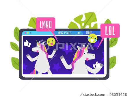Smartphone screen with social media blog viral content, flat vector isolated. 98051628