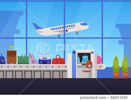 Luggage airport, bag and backpack scanner, security flat style Luggage airport, bag and backpack scanner, security flat style 98051695