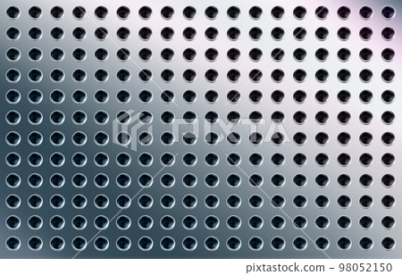 Perforated metal texture, background polished sheet of chrome with round holes. Steel pattern high-tech design processing. Vector illustration Perforated metal texture, background polished sheet of chrome with round holes. Steel pattern high-tech design processing. Vector illustration 98052150