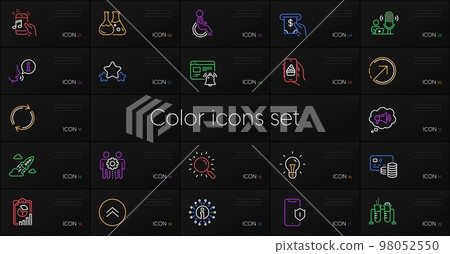 Set of Atm service, Employees teamwork and Food app line icons. Include Disability, Chemistry beaker, Internet notification icons. Stars, Card, Info web elements. Full rotation. Vector Set of Atm service, Employees teamwork and Food app line icons. Include Disability, Chemistry beaker, Internet notification icons. Stars, Card, Info web elements. Full rotation. Vector 98052550