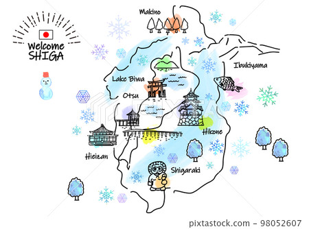 冬季滋賀縣觀光景點簡筆劃插圖圖 98052607
