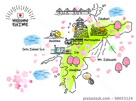 春季愛媛縣旅遊景點簡筆劃插圖圖 98053124