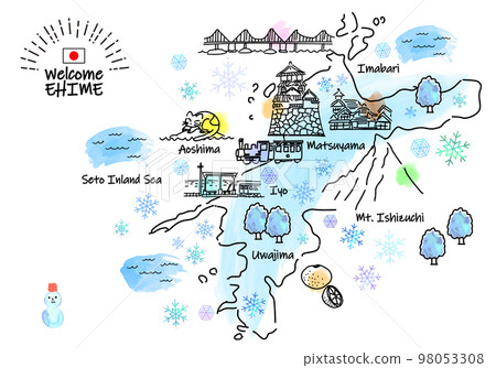冬季愛媛縣觀光景點簡筆劃插畫圖 冬季愛媛縣觀光景點簡筆劃插畫圖 98053308