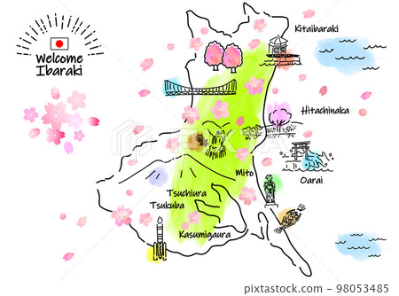 春季茨城縣旅遊景點簡筆劃插圖圖 98053485