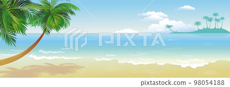 Panoramic tropical beach with palms 98054188