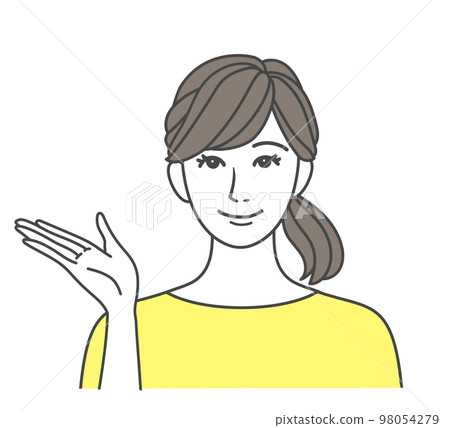 Woman yellow who guides with a smile 98054279