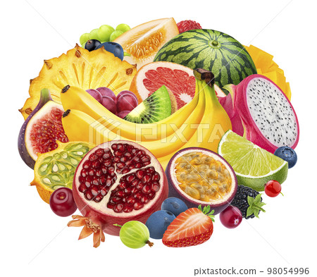 Fruits and berries isolated on white background, top view 98054996