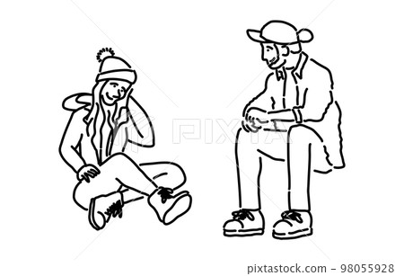 Sitting person set autumn/winter outline only Sitting person set autumn/winter outline only 98055928
