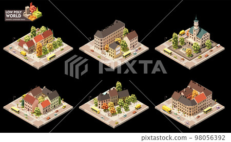 Vector isometric old town map elements 98056392