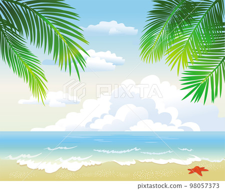 Tropical beach with palm leaf Tropical beach with palm leaf 98057373