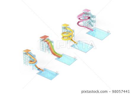 Blank colored waterslide with swimming pool mockup, different types 98057441