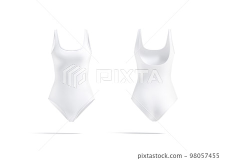Blank white one-piece swimsuit mockup, front and back view Blank white one-piece swimsuit mockup, front and back view 98057455