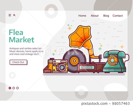 Flea Market Web Banner in Line Art Flea Market Web Banner in Line Art 98057463