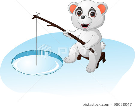 Cute polar bear cartoon fishing Cute polar bear cartoon fishing 98058047