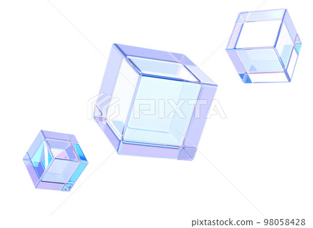 Glass iridescent cubes, crystal blocks with holographic purple gradient texture 3d render. Rainbow clear acrylic square boxes, abstract geometric objects isolated on white background. 3D illustration Glass iridescent cubes, crystal blocks with holographic purple gradient texture 3d render. Rainbow clear acrylic square boxes, abstract geometric objects isolated on white background. 3D illustration 98058428