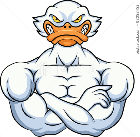 Cute duck mascot with muscle body 98058452