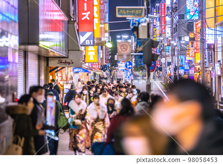 Yokohama cityscape in Japan Coming-of-Age Day ... Many people in front of Yokohama Station ... More than 700,000 hospitalized or recuperating nationwide ... = January 9 98058453