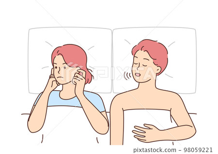 Unhappy woman suffer from man snoring Unhappy woman suffer from man snoring 98059221