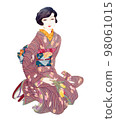 Taisho Roman A woman in a striped kimono with a bouquet of tulips 98061015