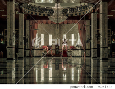 Beautiful architecture design inside of Masjid Al - Yusraw or Al - Yusraw Mosque for Islamic Affairs. Beautiful architecture design inside of Masjid Al - Yusraw or Al - Yusraw Mosque for Islamic Affairs. 98061528