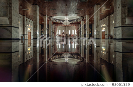 Beautiful architecture design inside of Masjid Al - Yusraw or Al - Yusraw Mosque for Islamic Affairs. Beautiful architecture design inside of Masjid Al - Yusraw or Al - Yusraw Mosque for Islamic Affairs. 98061529