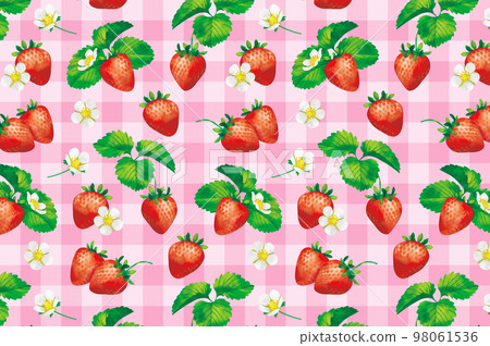 Watercolor style illustration strawberry pink gingham check pattern Watercolor style illustration strawberry pink gingham check pattern 98061536