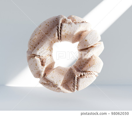 3d render, abstract geometric torus shape, cracked surface with hole. Split object isolated on white background. Minimal design. 3d render, abstract geometric torus shape, cracked surface with hole. Split object isolated on white background. Minimal design. 98062030