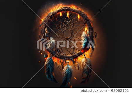 Dream catcher on fire on dark background 98062101
