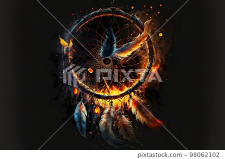 Dream catcher on fire on dark background 98062102