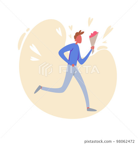 Boy giving and sharing love, donating. Concept of assistance, care, philanthropy and support. Men holding hearts. Colored flat vector illustration isolated on white background Boy giving and sharing love, donating. Concept of assistance, care, philanthropy and support. Men holding hearts. Colored flat vector illustration isolated on white background 98062472