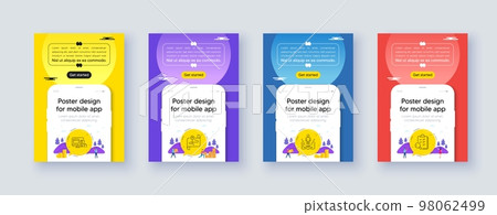 Simple set of Online payment, Map and Augmented reality line icons. Poster offer design with phone interface mockup. Include Inspect icons. For web, application. Vector 98062499