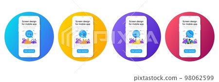 Minimal set of Seo analytics, Ambulance car and Reject certificate line icons. Phone, cellphone ui interface mockup. Shoes icons. For web development. Vector 98062599