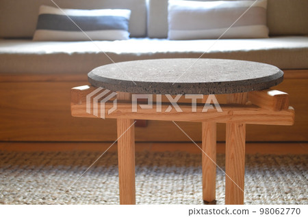 designer side or center coffee table, top in natural stone, volcanic stone, quarry or terrazz 98062770