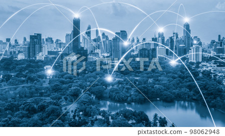 Smart digital city with connection network reciprocity over the cityscape 98062948