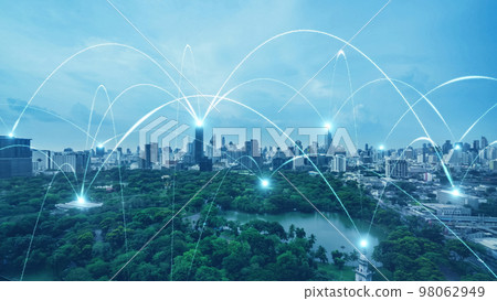 Smart digital city with connection network reciprocity over the cityscape 98062949