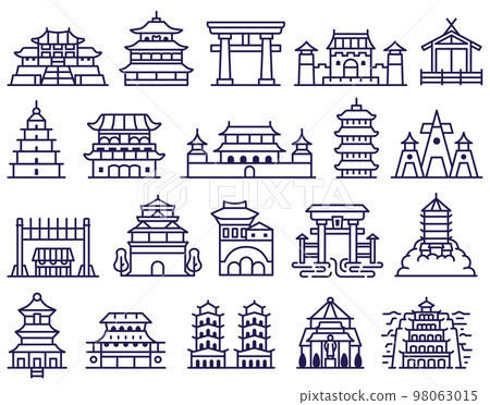 Traditional Asian Palaces and Temples Line Icons 98063015