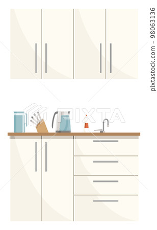 Cartoon kitchen interior element. Furniture and household items in the dining room. Vector illustration in cartoon flat style 98063136