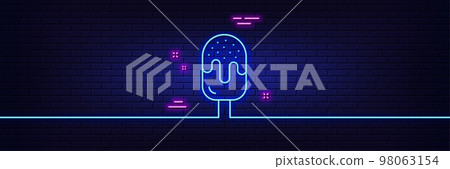 Neon light glow effect. Ice cream line icon. Dessert food sign. Frozen gelato symbol. 3d line neon glow icon. Brick wall banner. Ice cream outline. Vector 98063154