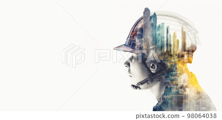 Building construction engineering project devotion with double exposure design 98064038