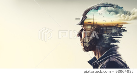 Building construction engineering project devotion with double exposure design 98064053