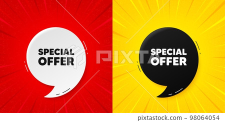 Special offer tag. Flash offer banner with quote. Sale sign. Advertising Discounts symbol. Starburst beam banner. Special offer speech bubble. Vector 98064054