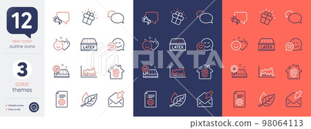 Set of Fingerprint access, Leaf and Smile line icons. Include Trade chart, Gift, Dating icons. Mattress guarantee, Latex mattress, Open mail web elements. Technical documentation. Vector Set of Fingerprint access, Leaf and Smile line icons. Include Trade chart, Gift, Dating icons. Mattress guarantee, Latex mattress, Open mail web elements. Technical documentation. Vector 98064113