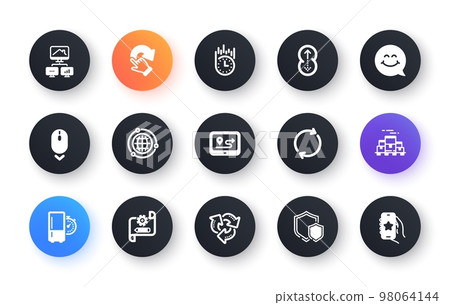 Minimal set of Swipe up, Fast delivery and Shields flat icons for web development. Recycle, Work home, Full rotation icons. Globe, Smile face, Boxes pallet web elements. Vector Minimal set of Swipe up, Fast delivery and Shields flat icons for web development. Recycle, Work home, Full rotation icons. Globe, Smile face, Boxes pallet web elements. Vector 98064144