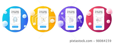 Minimal set of Group, Smile and Loan percent line icons for web development. Phone ui interface mockup with balls. Web system icons. Managers, Certificate, Shopping cart. Computer. Vector Minimal set of Group, Smile and Loan percent line icons for web development. Phone ui interface mockup with balls. Web system icons. Managers, Certificate, Shopping cart. Computer. Vector 98064159