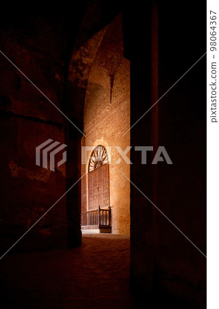interior of a hacienda, or mexican house in latin america, entrance of light to contrast with the space, light and shadow interior of a hacienda, or mexican house in latin america, entrance of light to contrast with the space, light and shadow 98064367