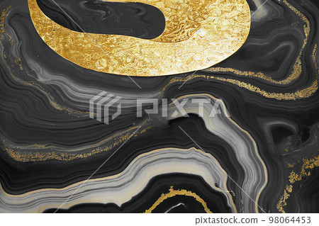 Splendid luxury abstract black and gold background in alcohol ink technique. Splendid luxury abstract black and gold background in alcohol ink technique. 98064453