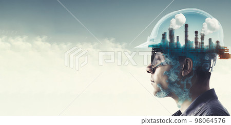 Future factory plant and energy industry devotion concept in creative design 98064576