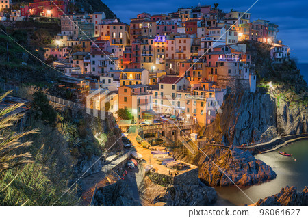 Manarola, Italy in Cinque Terre at Dusk 98064627
