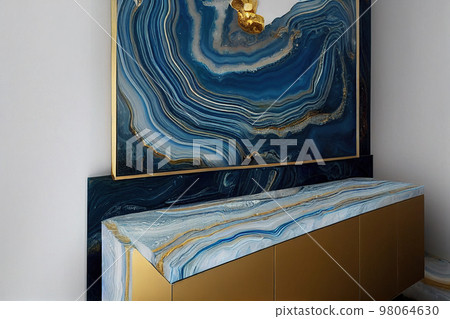 Splendid home with modern abstract painting on wall. Digital art 3D render 98064630